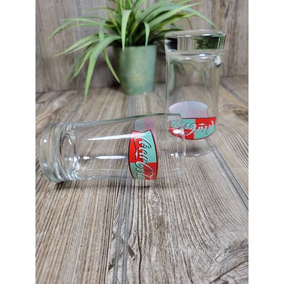 2 Vintage Coca-Cola Tumblers, Green & Red Glasses - Picture 3 of 3